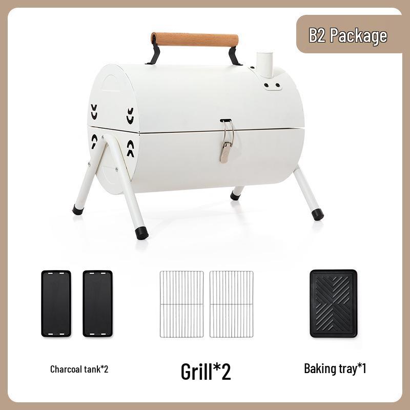 Grătar Portabil de Exterior pe Cărbune cu Coș de Fum pentru Barbecue - Afumător de Carne Portabil pentru Gătit în Curte