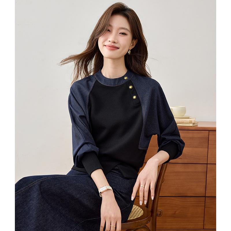 Autumn Casual Patchwork Shirt Loose Blouses Women Simple Blouse Long Sleeve