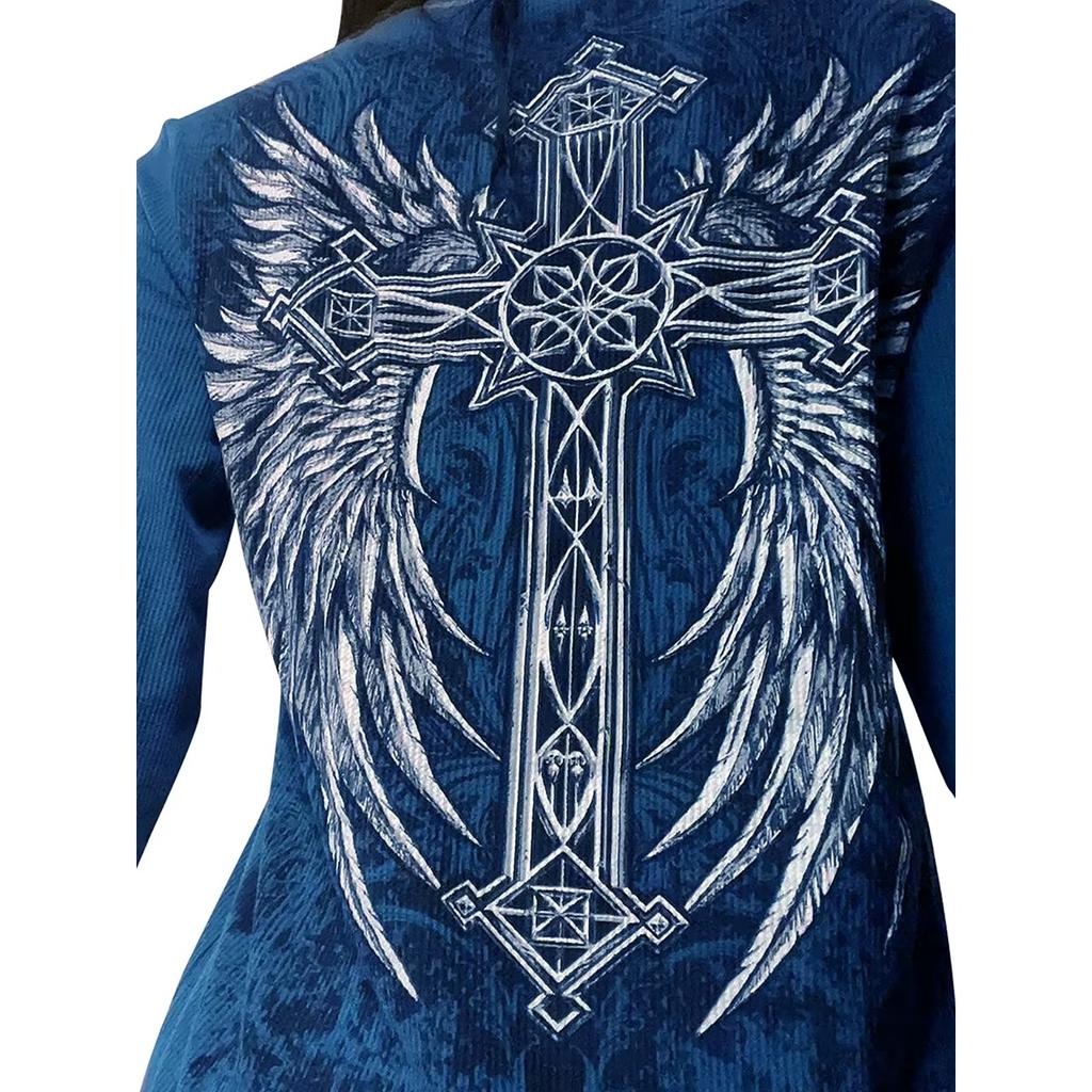 TrendHub Y2k Long Sleeve Tops for Women Grunge Aesthetic Baggy Tees Shirt 2000s Vintage Rhinestone Graphic Print Tops Emo Clothes