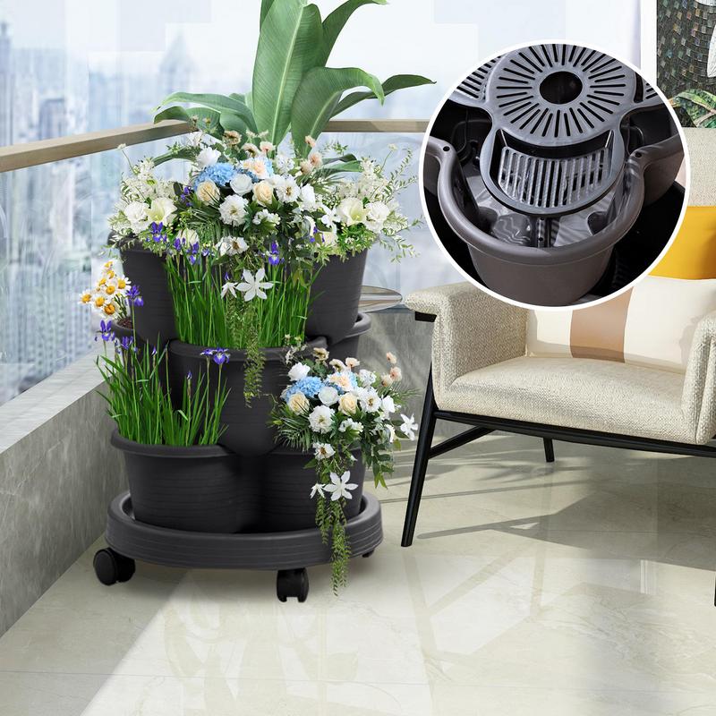 3 Tiers Vertical Tower Stackable Pot Strawberry Planter Tower for Home Garden Herb Flower Vegetable Cultivation FlowerPot
