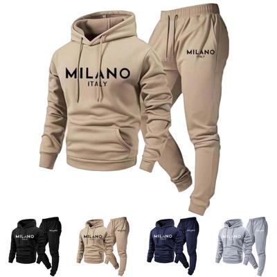 Conjunto de Moletom Casual Colorido com Letras Estampadas para Homem, Conjunto de Duas Peças com Moletom com Capuz e Cordão e Calça de Moletom para Homem