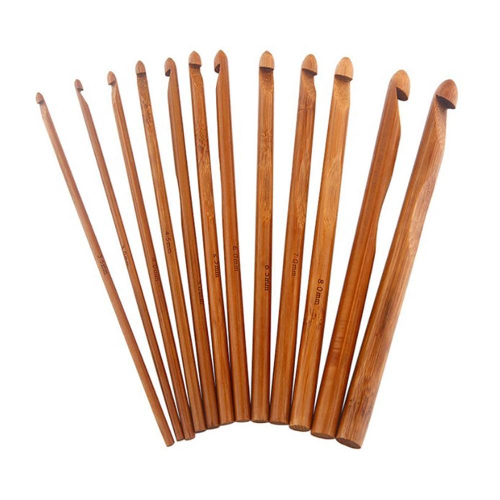 12 Pcs Ergonomic Handle Crochet Hooks Carbonized Bamboo Knitting Needles Set For Handmade DIY