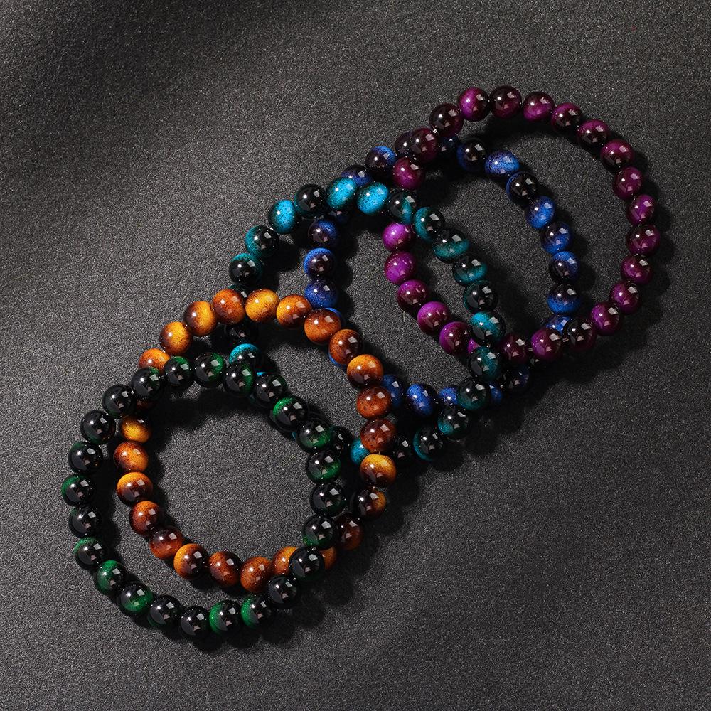 Festive Gifts Multicolor Tiger Eye Agate And Wooden Beaded Bracelet Set Bohemian Fashion Jewelry For Men Women Daily Wear Simple Versatile Accessory