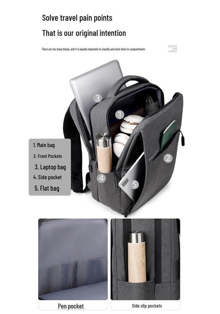 Business Travel 15.6" Laptop Backpack - Dual Shoulder, Large Capacity, Multifunctional, Simple Fashion School Bag