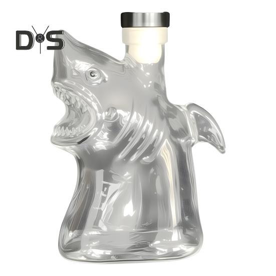 Shark Glass Wine Decanter Liquor Bottle with Airtight Stopper 300ml Whiskey Vodka Beer Container Home Bar Decor Gift for Whiskey Lovers