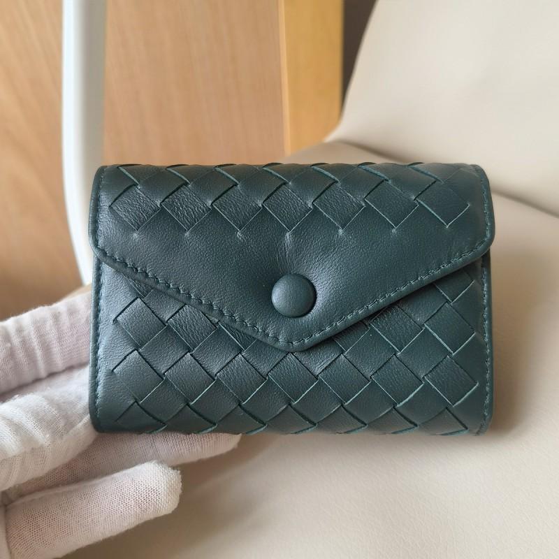 Handgefertigtes Leder Kartenetui Geldbörse Führerschein Bargeldkarten Vintage Stil Bifold mit Druckknopf Green Genuine Leather - Gift Boxed