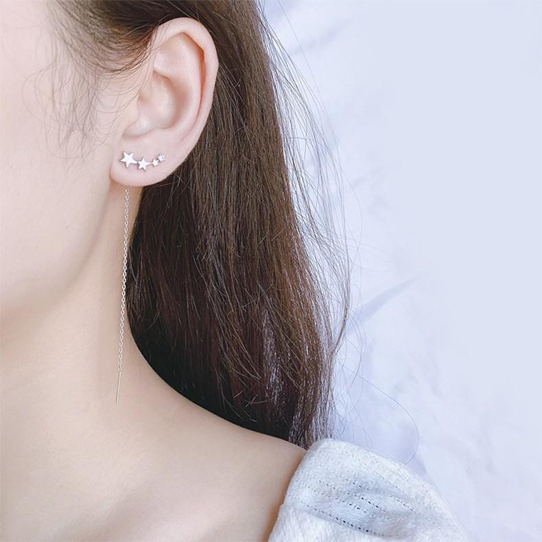 S925 Silver Gradient Zircon Five Pointed Star Long Tassel Earrings For Women Elegant Dangle Drop Ear Line Jewelry