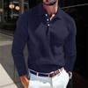 2025 New Men's T-shirt Knitted Lapel Business Button Slim Long-sleeved Polo Shirt