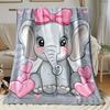 Cute Elephant with Pink Bow Heart Pattern Fleece Blanket Soft Flannel Throw Blanket for Kids Girls Bedroom Decor Cozy WarmWinter