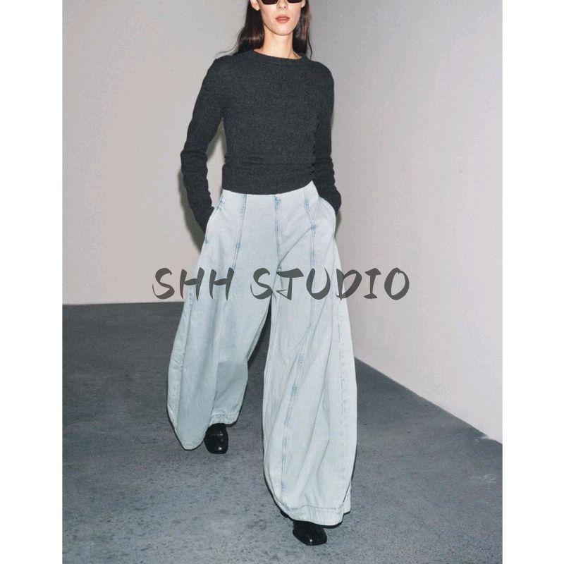 Fall New Women's Clothing Contrast Color Eye-Catching String Decoration Loose High Waist Balloon Version Denim 9863241