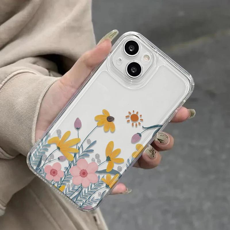 Cartoon Oil Painting Flower iPhone17Promax Mobile Phone Case Transparent for Apple 16promax Space Case 15