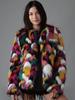 Women's Rainbow Patchwork Faux Fur Coat - Collarless, Trendy European and American Design