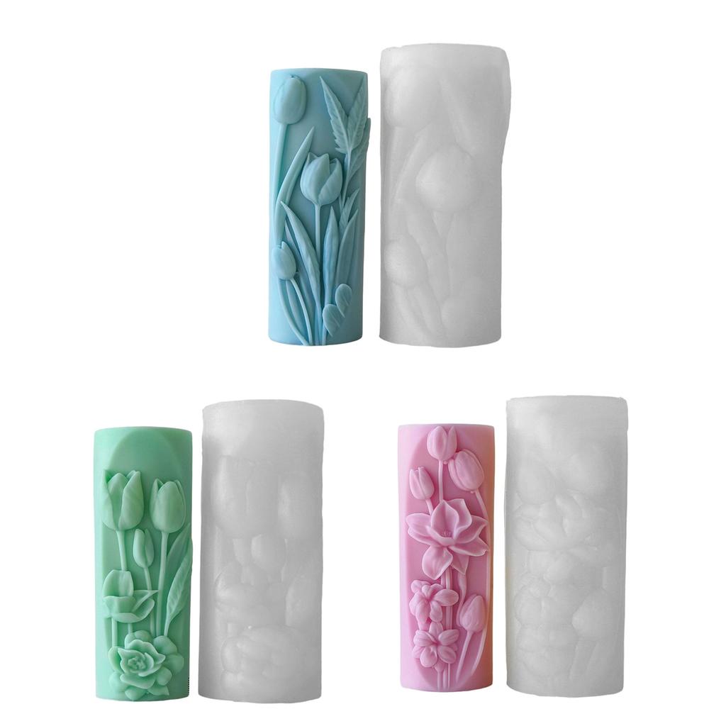 Flowers Pillar Candle Molds Casting Molds Flower Cylinder Silicone Mould Ornament Molds Plasters Molds Epoxy Resin Molds