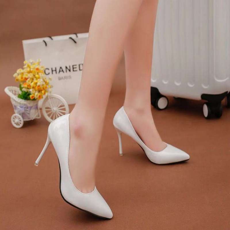 Άνοιξη 2019 10cm nude μυτερές ψηλοτάκουνες stiletto γυναικεία μονά παπούτσια μαύρο μεσαίο τακούνι ανοιχτό στόμα παπούτσια εργασίας κόκκινα παπούτσια γάμου