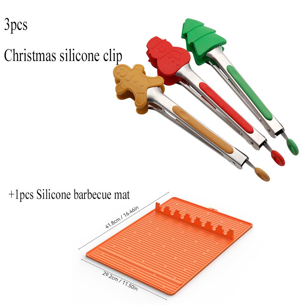 Christmas Food Tongs 6 Pcs Grip Serving Gingerbread Man Tree Nonstick Tip Reusable Bacon Silicone Tongs Meat Server