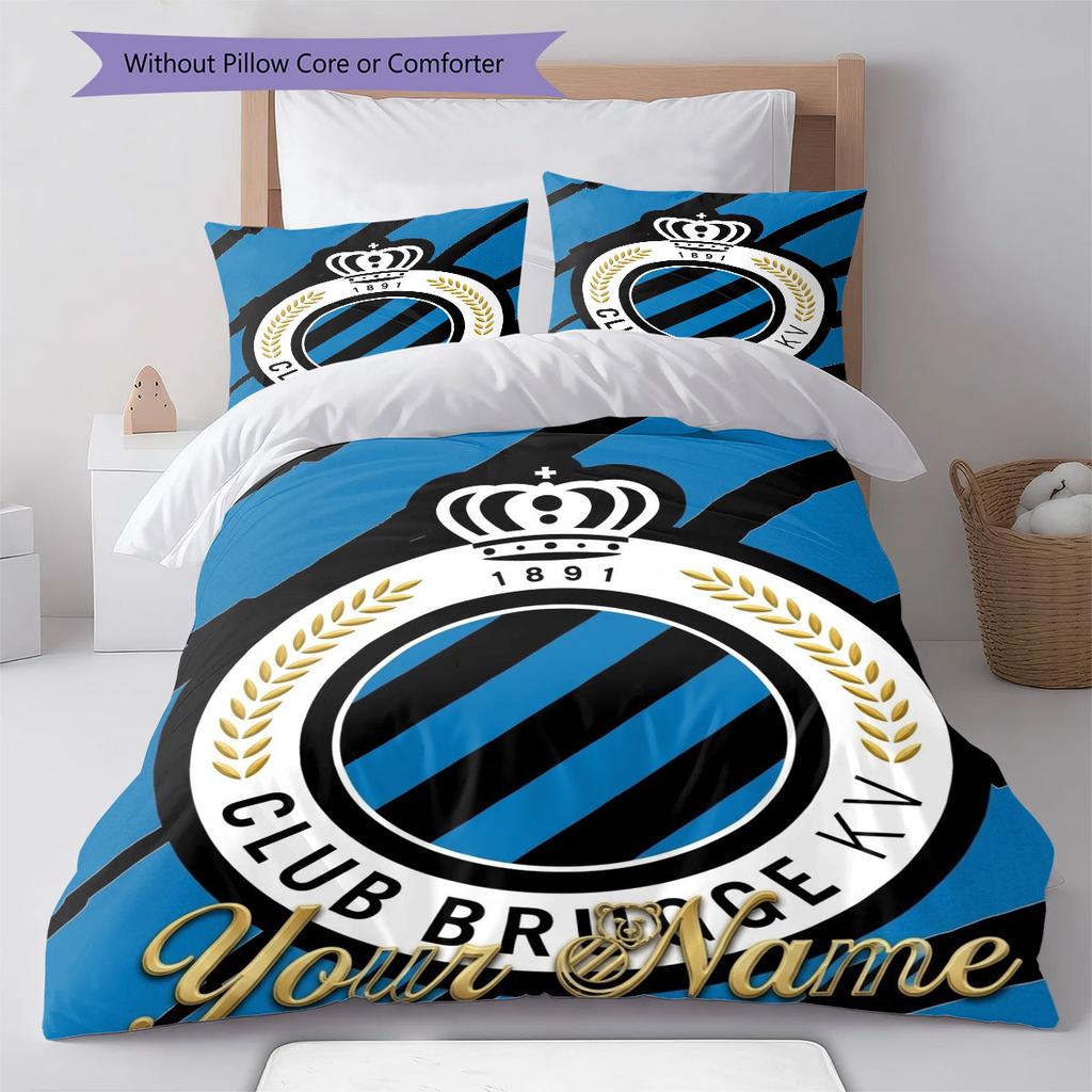 Club Brugge KV Custom Name Pattern Bedding,Quilt Set Quilt Cover Pillowcase Home Birthday Gift(1 * Duvet Cover + 2 * Pillowcase, Without Core)