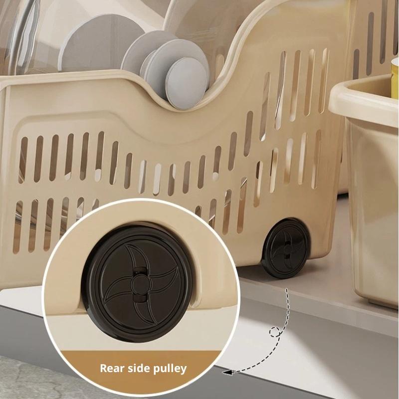 Kitchen Storage Baskets With Wheels Ventilated Holes BPA Free Plastic Organizer for Cabinet Pantry Food Vegetable Storage