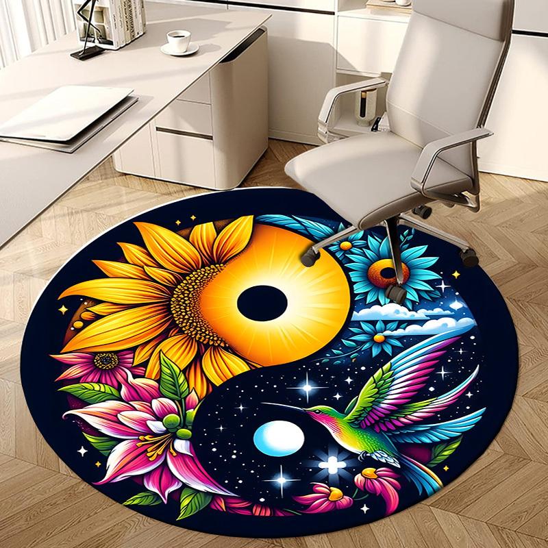 1pc Office Carpet Chair Mats Yin Yang Harmony Flowers Hummingbird Perfect for Decorating Office Chairss, Or Bedrooms.YDT322