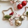 Christmas Jingle Bell Rustic Iron Door Hanging Star Bell with Bow Pine Picks Red Berry for Christmas Wreath Gift Wrapping Craft Home Decor