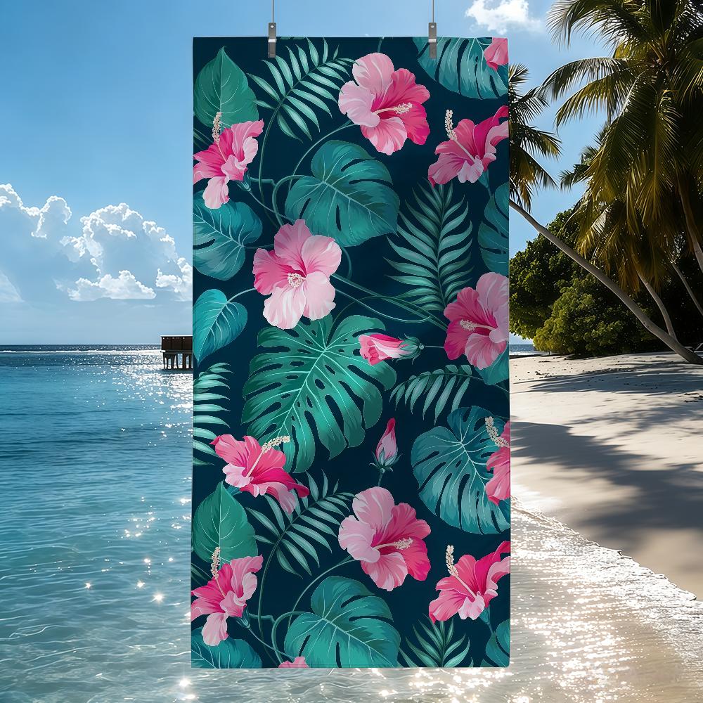 Toalla con Diseño de Hibisco Tropical y Palmeras Secado Rápido Toallas de Playa Son Adecuadas Para Piscinas Camping Yoga y el Gimnasio