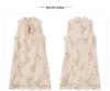 Retro Chinese A-line Sleeveless Floral Dress with Wave Bead Embroidery - Summer Edition P0165