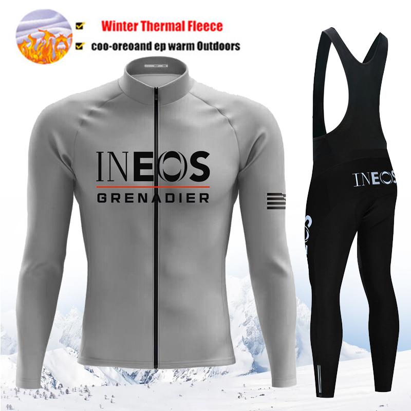 INEOS Team Winter Cycling Jersey Set Thermal Fleece Men Cycling Long Sleeve Bicicleta Set MTB Road Bike Clothing Suit Bib Pants