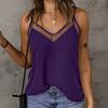 Women Tops Sling Spaghetti Straps V-Neck Mesh Splicing Loose Drape Cut Vest Soft Fabric Summer Casual Tank Tops