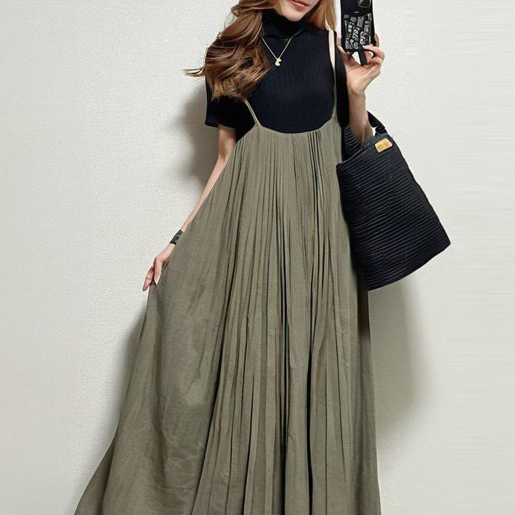 In-Stock 2024 Japanese Summer Pleated Slip Dress