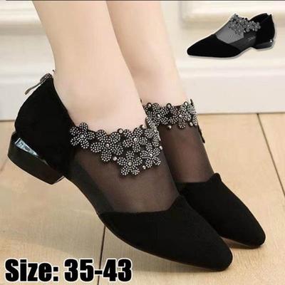Sommer Mode Frauen Spitz-toe Niedrigen Absatz Schuhe Damen Mesh Strass Sandalen frauen Mode Schuhe