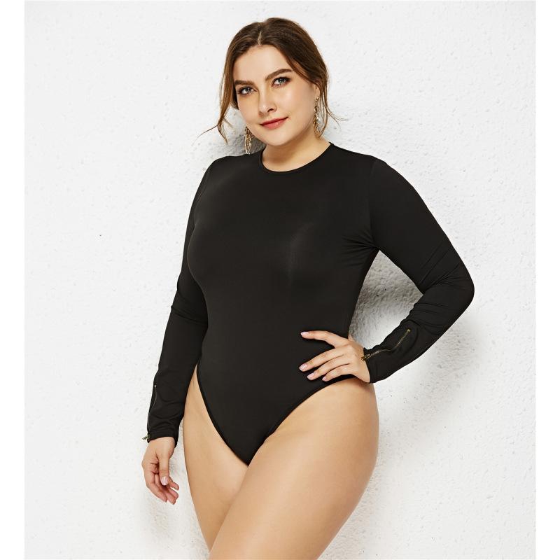 Einteiliger, einfarbiger, langärmeliger, sexy Anti-Exposure-Overall für Damen in Übergröße