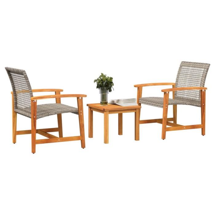 VidaXL Ensemble de Bistro 3 pcs, Chaises avec Table, Salon de Jardin Terrasse Patio, Moderne, Gris Résine Tressée et Bois 367602