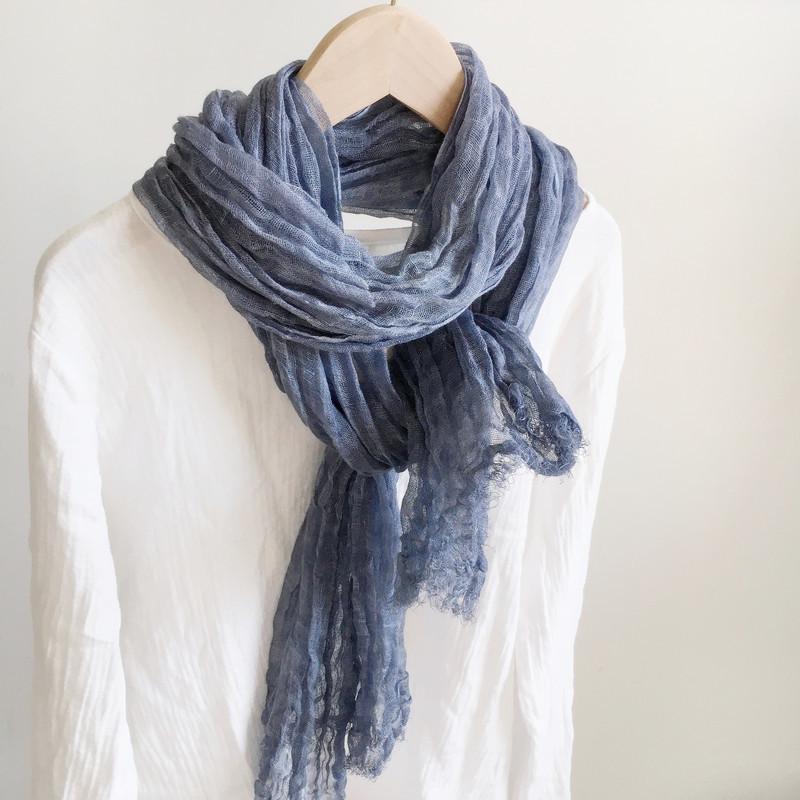 Vintage Wrinkled Linen Scarf Women Spring/Summer Breathable Shawls Sun Protection Long Scarf 60x185cm