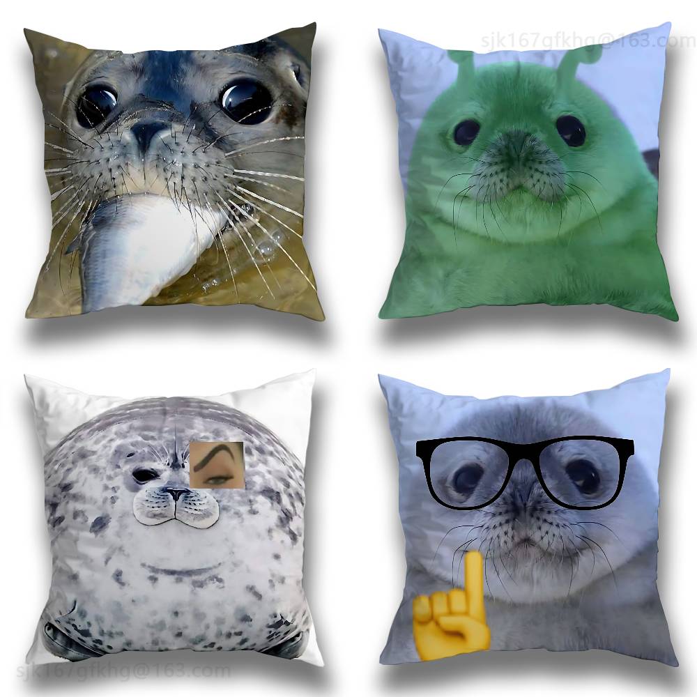 Seal Sea Cute Funny Pillow Case Anti-dustmite Pillowcase Invisible zipper silky short plush Sofa cushion cover
