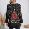 Ladies' Fashionable Casual Christmas Printed T-shirt Long Sleeved V-neck Mid Length Top