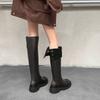 New Women's Versatile Martin Boots Solid Color Medium Heel Large Size Women's Boots Thick-soled Non-slip Round Head Autumn and Winter Leather High 