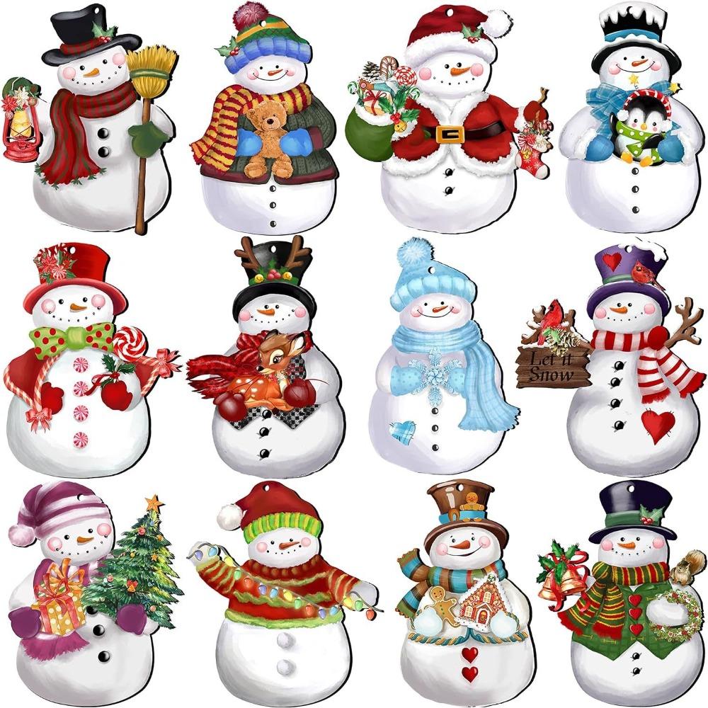 

12Pcs DIY Xmas Hanging Ornaments Wooden Santa Hanging Pendants Gift Christmas Snowman Pendant D