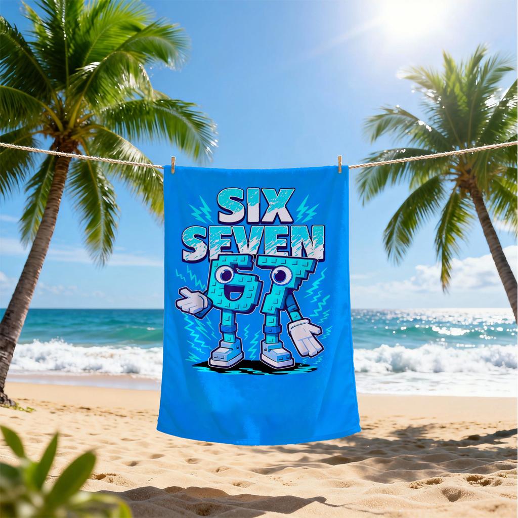 Personalized Number 67 Cartoon Beach Towel 2D Print Soft Quick Dry Sand Resistant for Summer Travel Swimming
