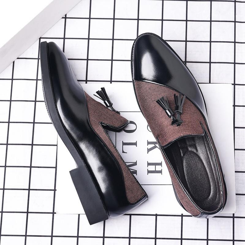 Men Business Dress Shoes Male Casual Shoes Luxury Leather Tassel Loafers Fashion Pointed Toe Small Heel Bridegroom Wedding Shoes