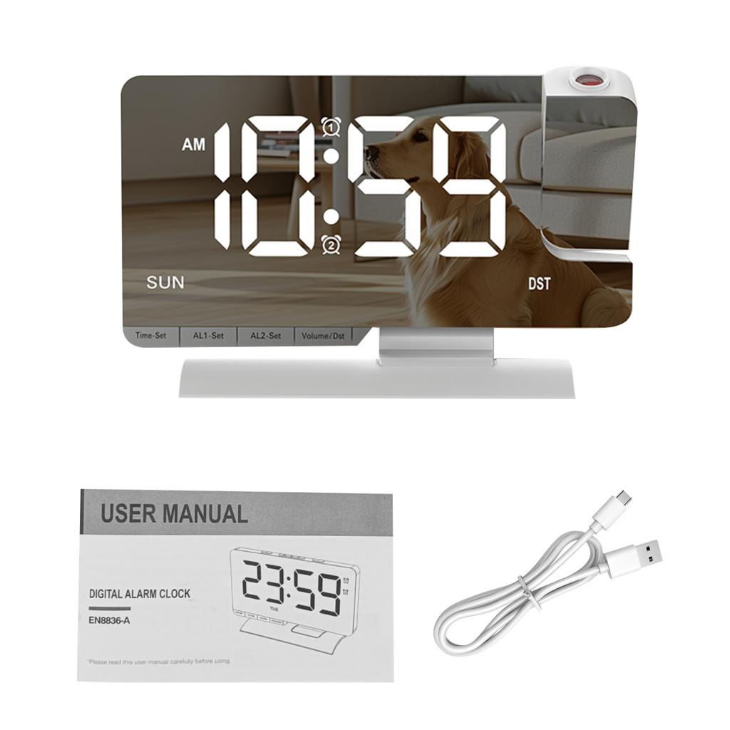 LED Digital Alarm Clock with Time Projection, Dual Alarms, USBCelsiusType-C Charging Ports, 6-  Dimmable, Daylight Saving Time (DST), Snooze