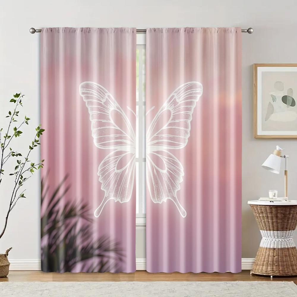

2 pcs, filtering curtains (excluding rods, non-movable, without batteries) Pink Butterfly Lovely for use in bedrooms and living 29x65in(75x166cm)