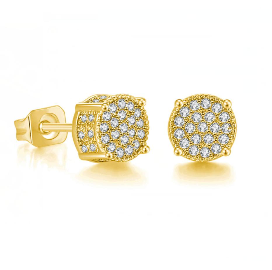 Hip-hop Stud Earrings Full of Diamonds and Micro-gold-plated Men's Earrings Trendy Jewelry