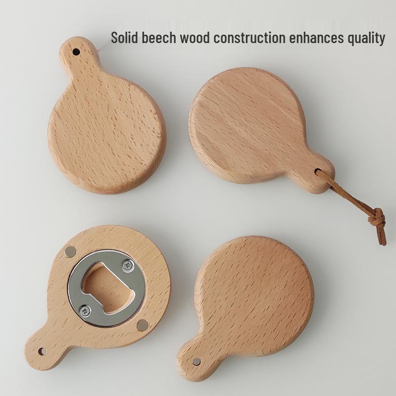 Engraved Beech Wood Magnetic Bottle Opener and Refrigerator Magnet