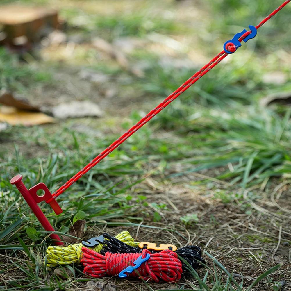 8 Rolls 4 Meters Outdoor Tent Ropes Reflective Ropes Canopy Ropes Reinforced Windproof Ropes with Buckles Camping Accessory