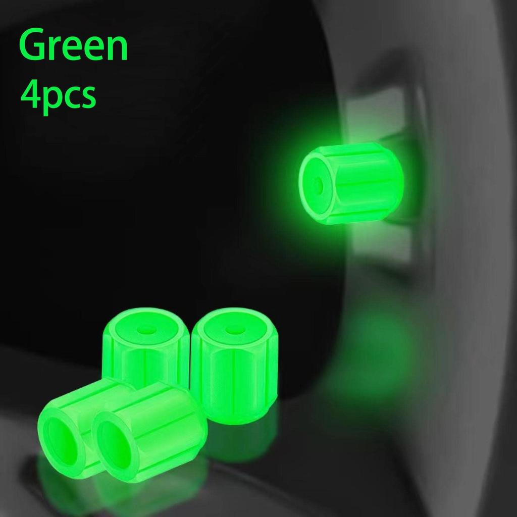 Tire Air Valve Cap Glow In the Dark 4 Piece Set, High Strength, Night