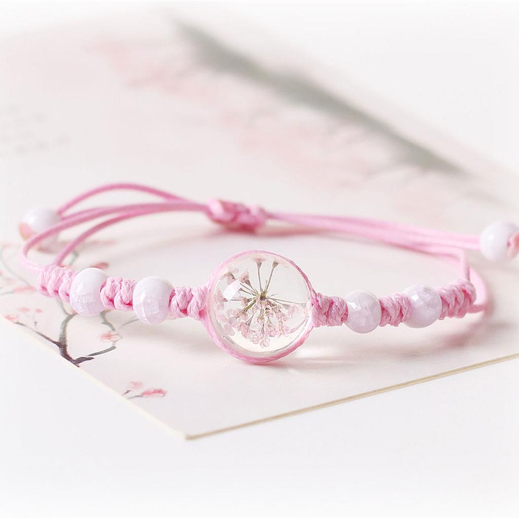 Adjustable Waxed Cord Bracelet Handmade Ceramic and Glass Flower Beads Wristchain Everyday Wear Wristband Jewelry