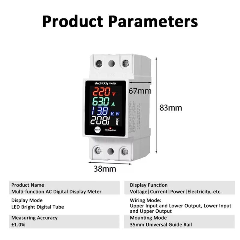 SHGO-ZS-6035VAKW Digital Energy Meter AC30-400V Electricity Usage Monitor Din Rail Voltmeter Ammeter Watt Kwh Frequency
