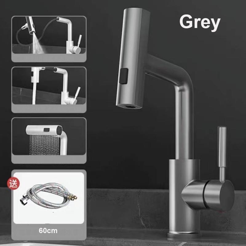 White Bathroom Sink Faucet Washbasin Faucet Pull Out Waterfall Stream 3 Way Sprayer Hot Cold Water Sink Mixer Wash Tap