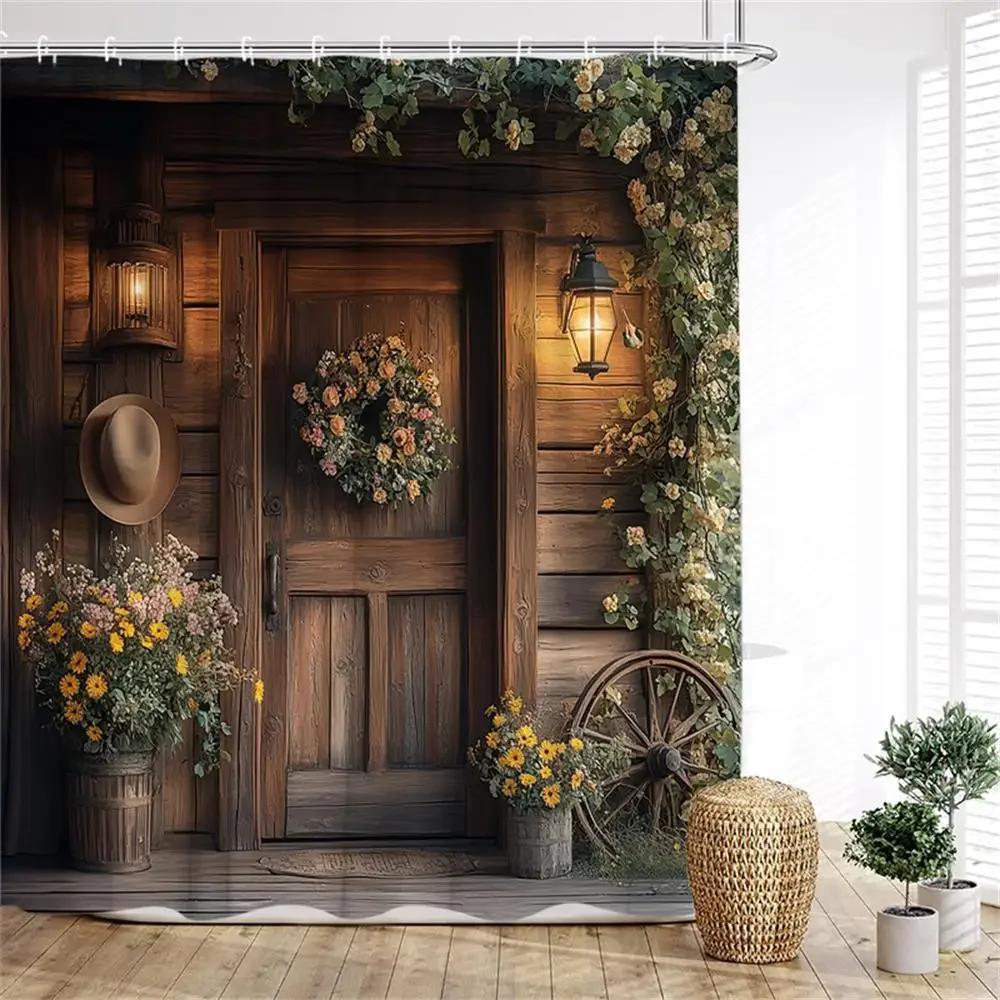 Tenda Doccia Vintage Strada Italiana Architettura ad Arco Pianta Floreale Scenario Tessuto Decorazione Bagno Casa Tende da Bagno con Ganci