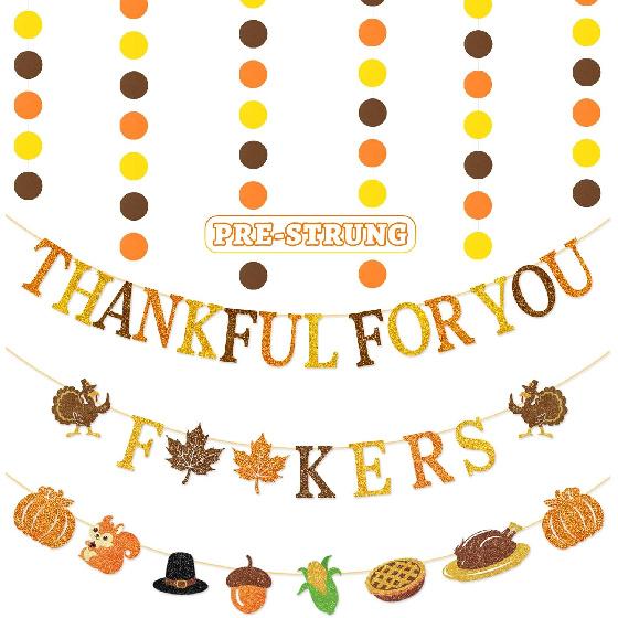 Happy Friendsgiving Banner Thanksgiving Party Decorations Glitter Friends Giving Garland Plastic Pre Strung Streamers Turkey Pumpkin Fall Leaves Sign