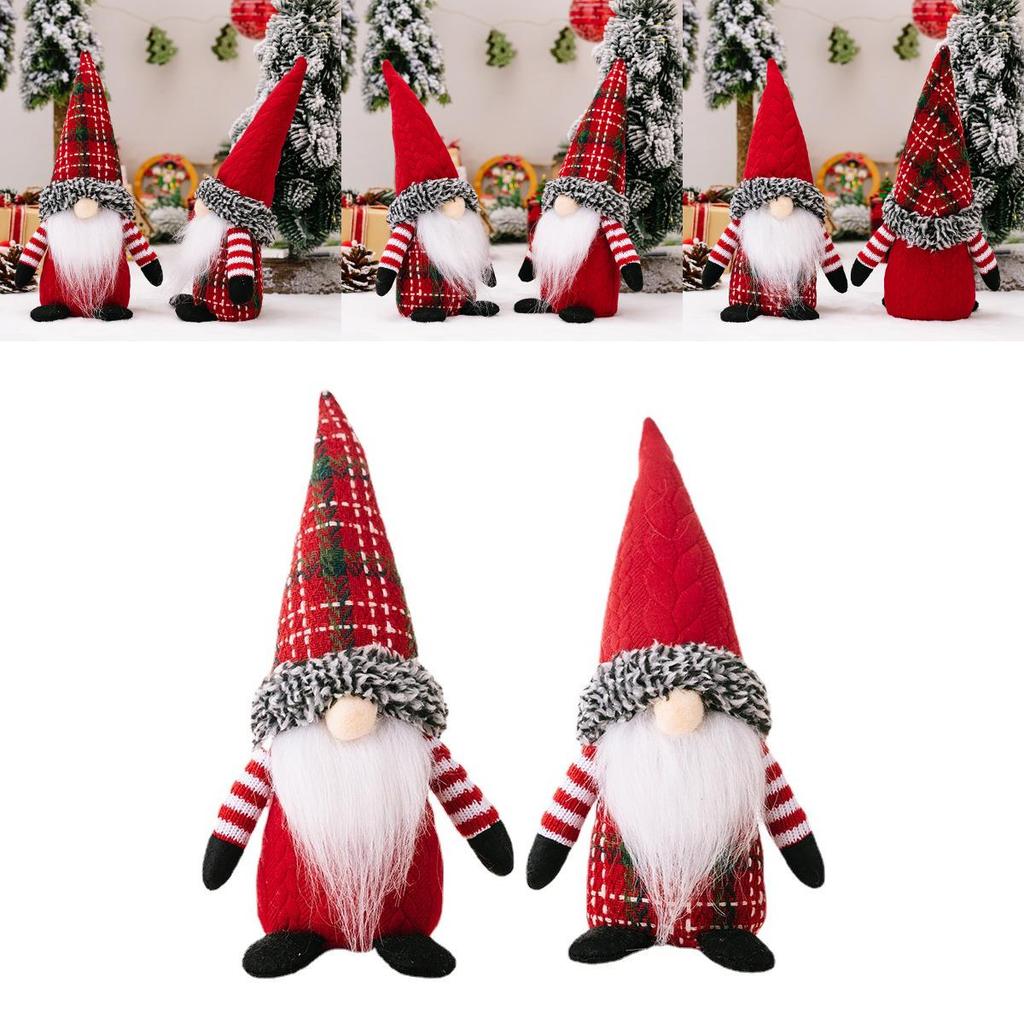 Charming Christmas Gnome Figurines With Cozy Plaid Hats Perfect For Festive Decorations
